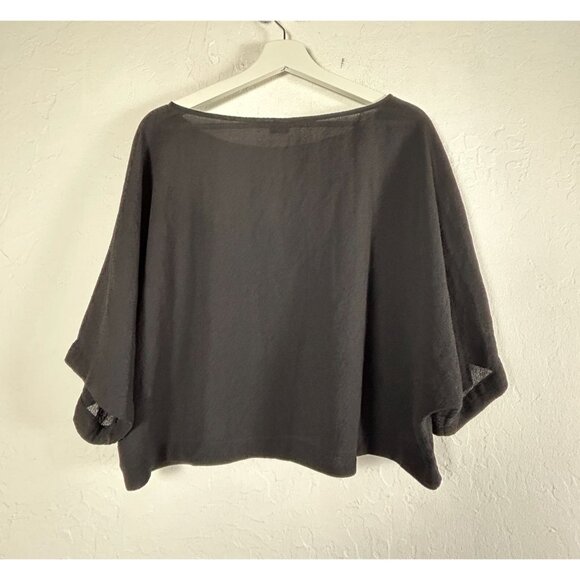 Wilfred Womens Black Textured Loose Fit Cropped Blouse Large 3/4 Sleeve Casual - Picture 2 of 8